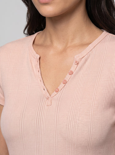 Fitted Henley T-Shirt - Beige