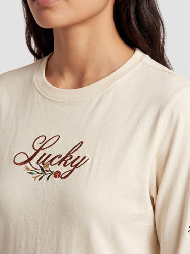 Lucky Script Floral Vines T-Shirt - Cream