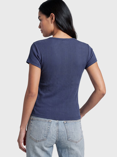 Fitted Henley T-Shirt - Navy Blue