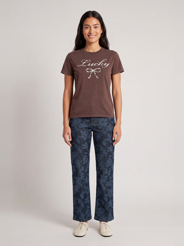 Lucky Beaded Bow T-Shirt - Brown