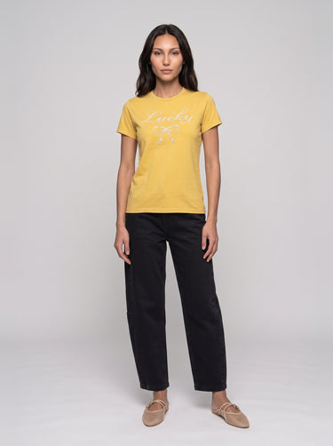 Lucky Beaded Bow T-Shirt - Yellow