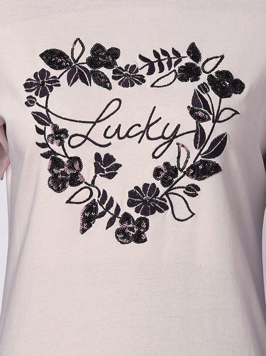 Lucky Floral Heart T-Shirt - Peach