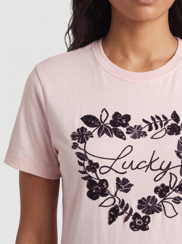 Lucky Floral Heart T-Shirt - Peach