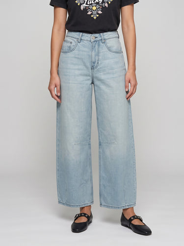 Barrel Wide Leg Mid Rise Jeans - Light Indigo
