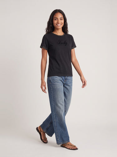 Lucky Script Ringer T-Shirt - Black