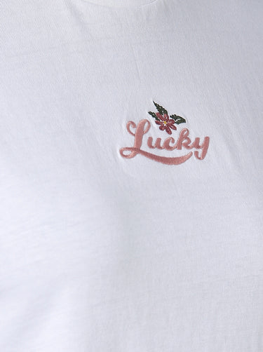 Lucky Script Flower Baby T-Shirt - White