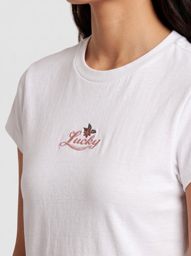 Lucky Script Flower Baby T-Shirt - White